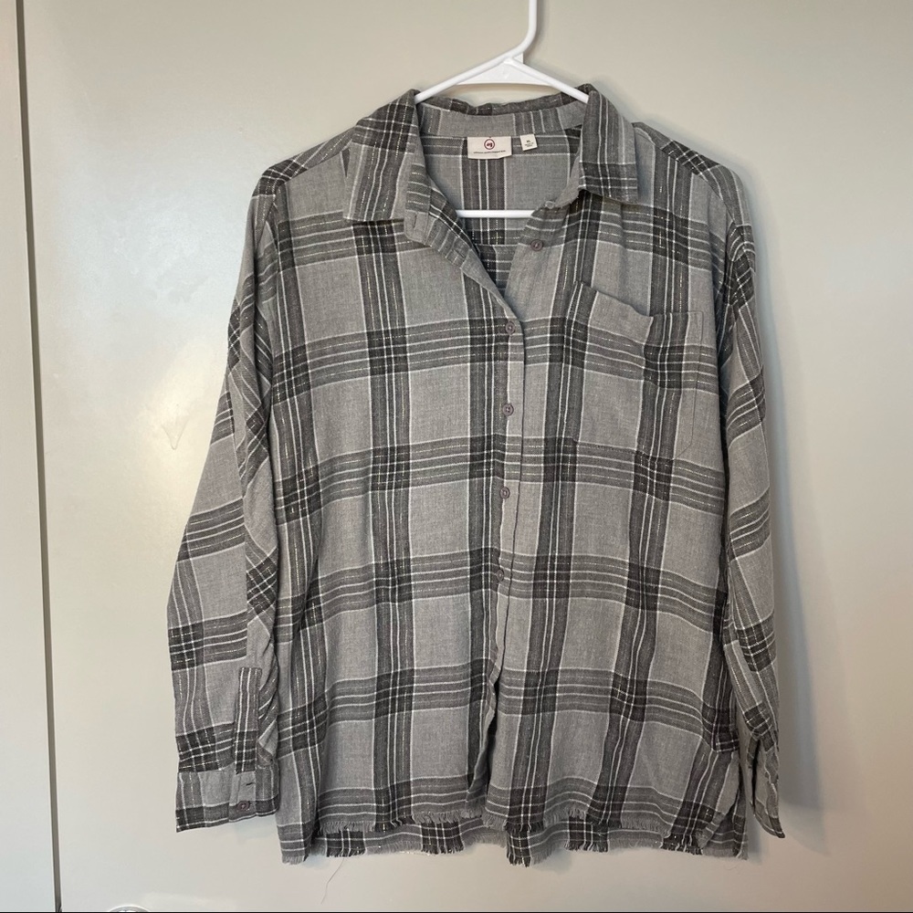 Adriano Goldschmied AG Kids Flannel Button Down Size XL Raw Hem Casual Plaid